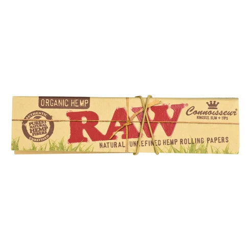 RAW Connoisseur Organic Hemp Rolling Papers & Tips | King Size Size | 1pk | 32 Tips per Pack | 32 Leaves per Pack
