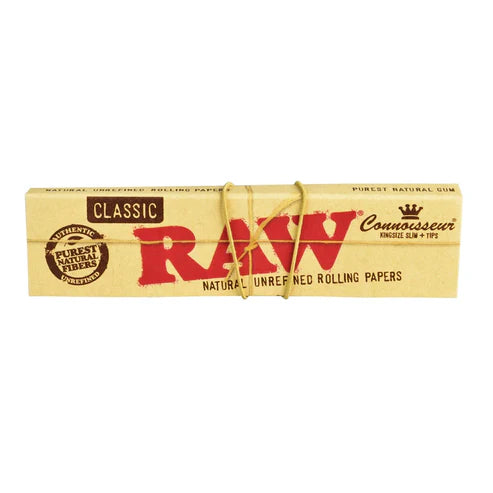 RAW Connoisseur Classic Rolling Papers & Tips | King Size Size | 1pk | 32 Tips per Pack | 32 Leaves per Pack