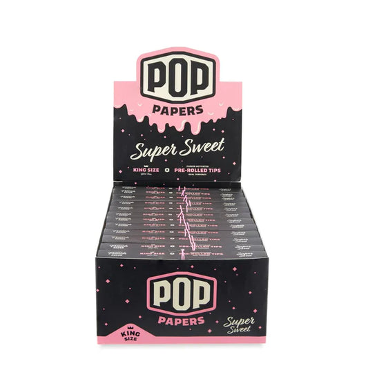 Pop Rolling Papers w/ Flavored Filter Tips | Super Sweet | | King Size | 32 Leaves & 12 Pre-Rolled Tips per Pack