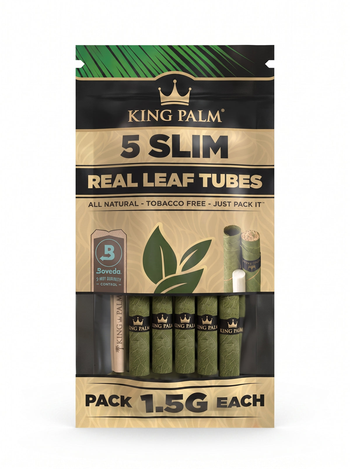 King Palm Hand-Rolled Leaf Wraps | Slim | 1.5g | 1pk | 5 Hand-Rolled Leaf Wraps per Pack