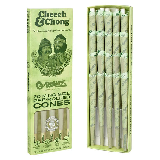 Cheech & Chong™ x G-ROLLZ Organic Hemp Cones | King Size | 1bx | 20 Natural Cones per Pack