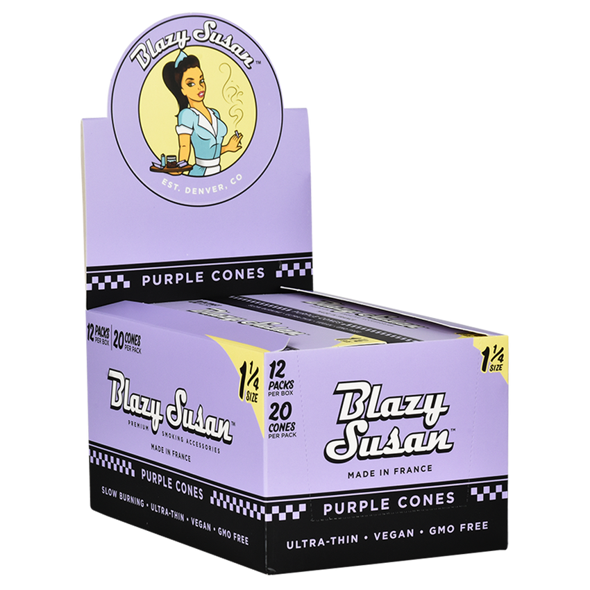 Blazy Susan Purple Pre-Rolled Cones | 1 1/4 Size | 1bx | 20 Cones per Pack