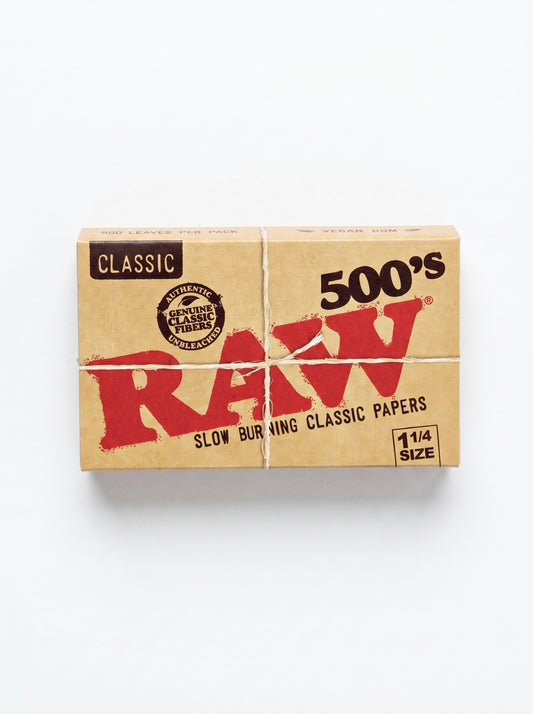 RAW 500's Classic Rolling Papers | 1 1/4 Size | 1bk | 500 Sheets per Booklet