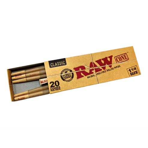 RAW Classic Cones | 1 1/4 Size | 1bx | 20 Cones per Box