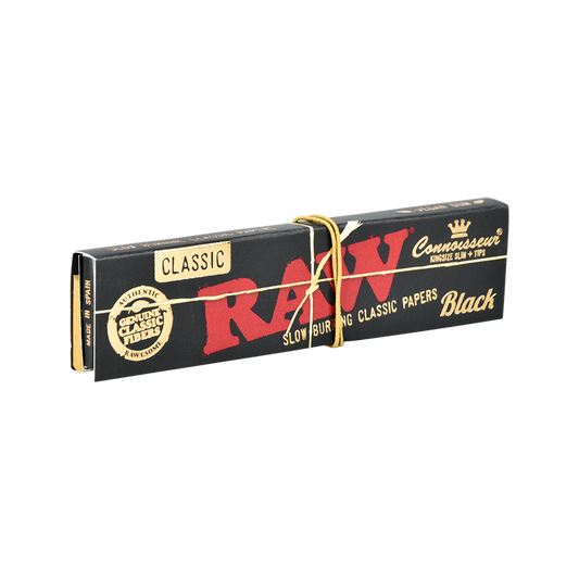 RAW Black Classic Connoisseur Rolling Papers & Tips | King Size Slim | 1pk | 32 Tips per Pack | 32 Leaves per Pack