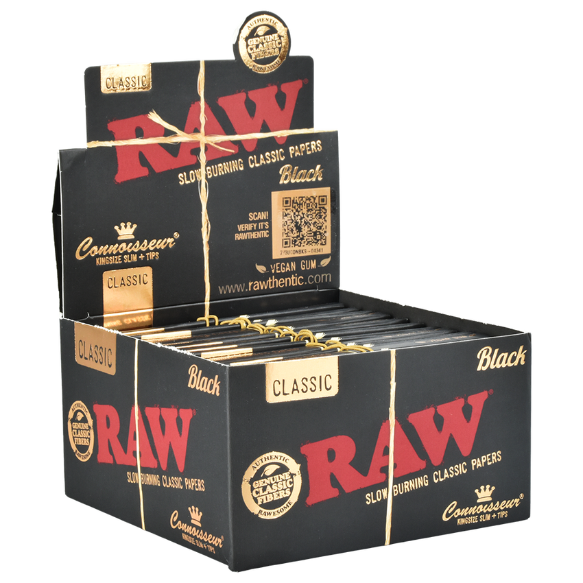 RAW Black Classic Connoisseur Rolling Papers & Tips | King Size Slim | 1pk | 32 Tips per Pack | 32 Leaves per Pack