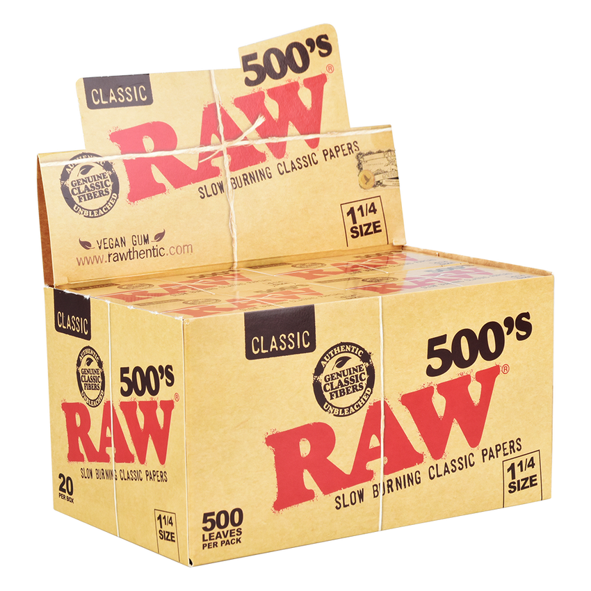 RAW 500's Classic Rolling Papers | 1 1/4 Size | 1bk | 500 Sheets per Booklet