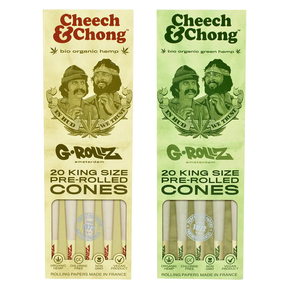 Cheech & Chong™ x G-ROLLZ Organic Hemp Cones | King Size | 1bx | 20 Natural Cones per Pack