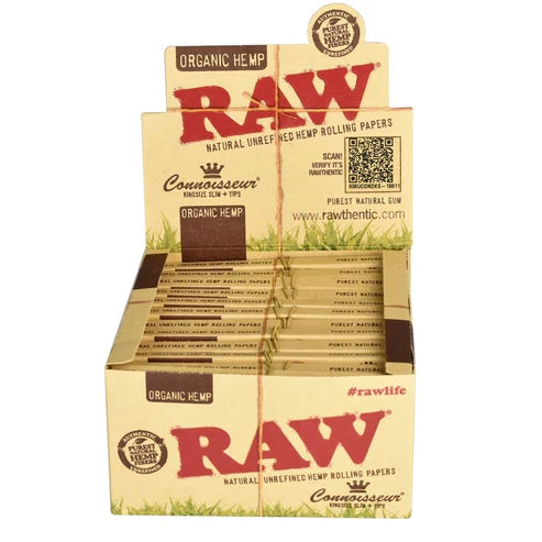 RAW Connoisseur Organic Hemp Rolling Papers & Tips | King Size Size | 1pk | 32 Tips per Pack | 32 Leaves per Pack