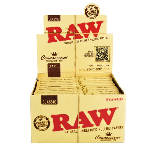 RAW Connoisseur Classic Rolling Papers & Tips | King Size Size | 1pk | 32 Tips per Pack | 32 Leaves per Pack