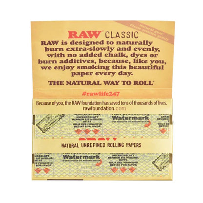 RAW Classic Rolling Papers | Single Wide Size | 1pk | 100 Leaves per Pack