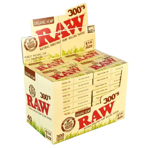 RAW 300s Organic Hemp Rolling Papers | 1 1/4 Size | 1bk | 300 Sheets per Booklet