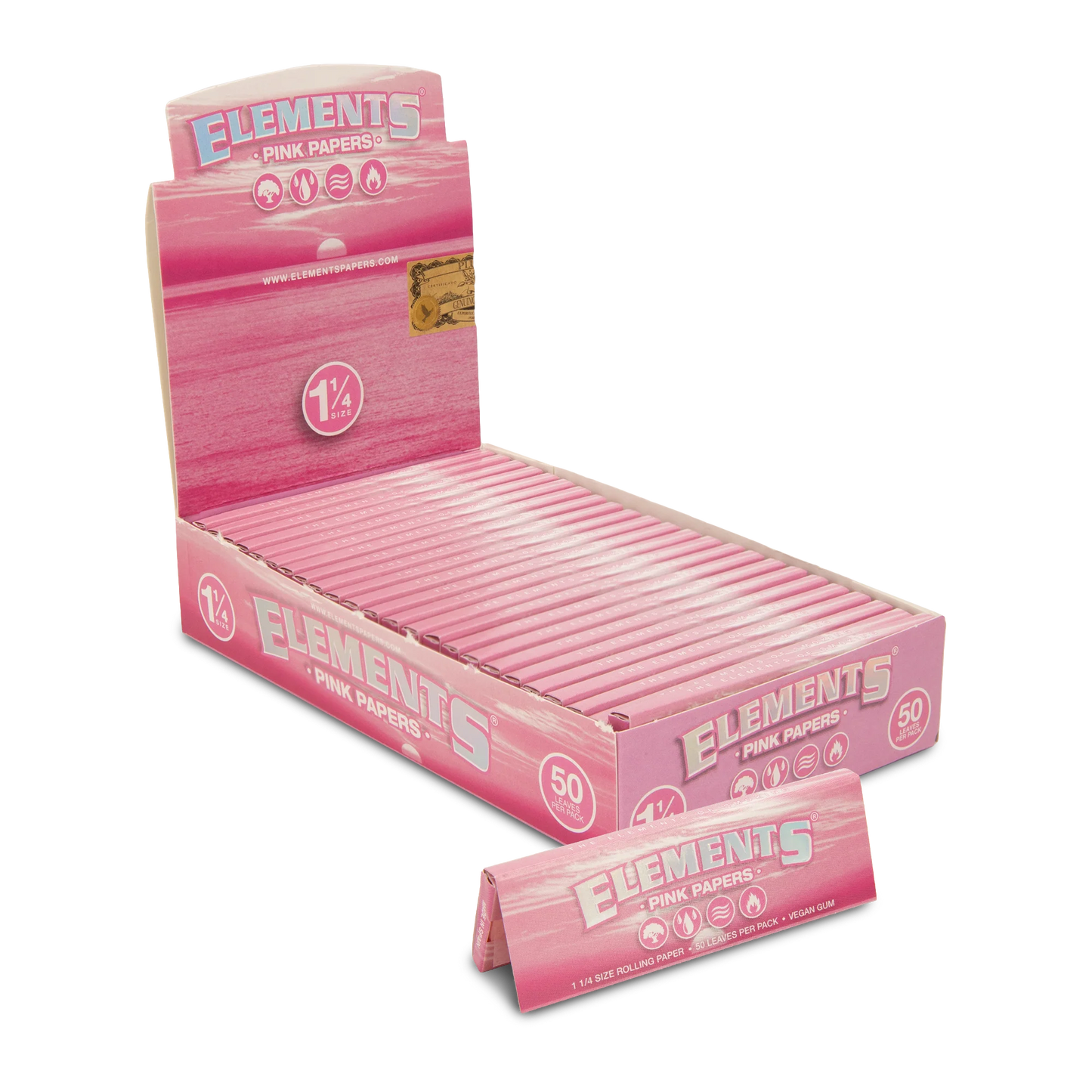 Elements Pink Rolling Papers | 1 1/4 Size | 1pk | 50 Leaves per Pack