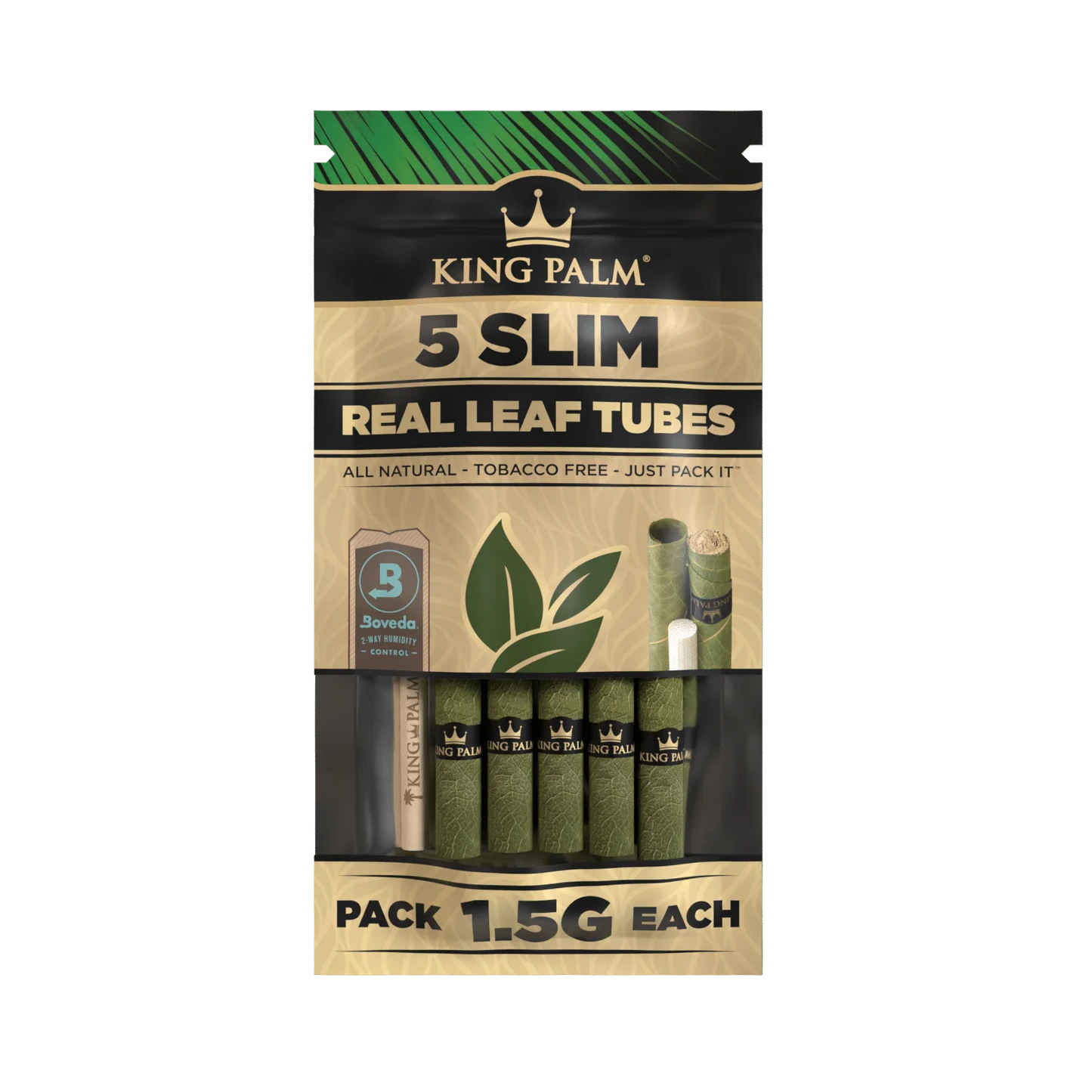 King Palm Hand-Rolled Leaf Wraps | Slim | 1.5g | 1pk | 5 Hand-Rolled Leaf Wraps per Pack 