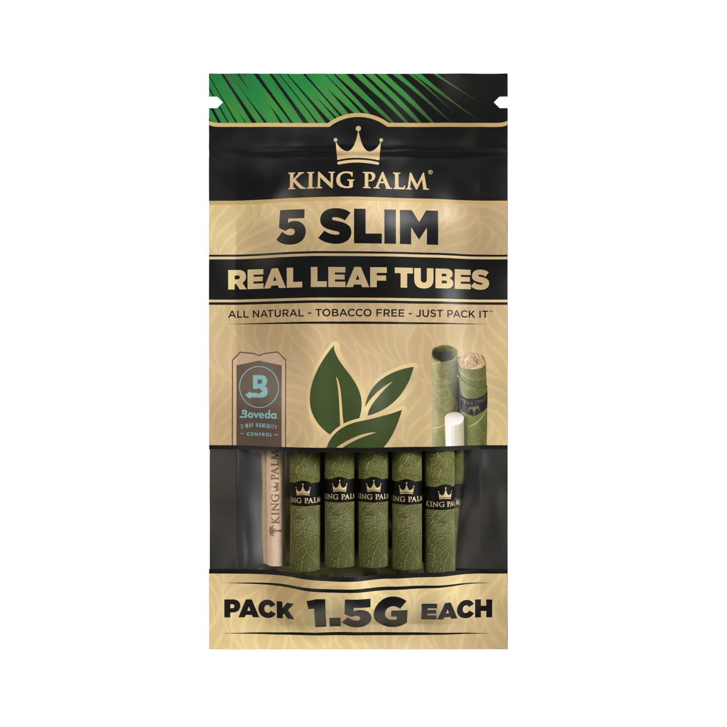 King Palm Hand-Rolled Leaf Wraps | Slim | 1.5g | 1pk | 5 Hand-Rolled Leaf Wraps per Pack 