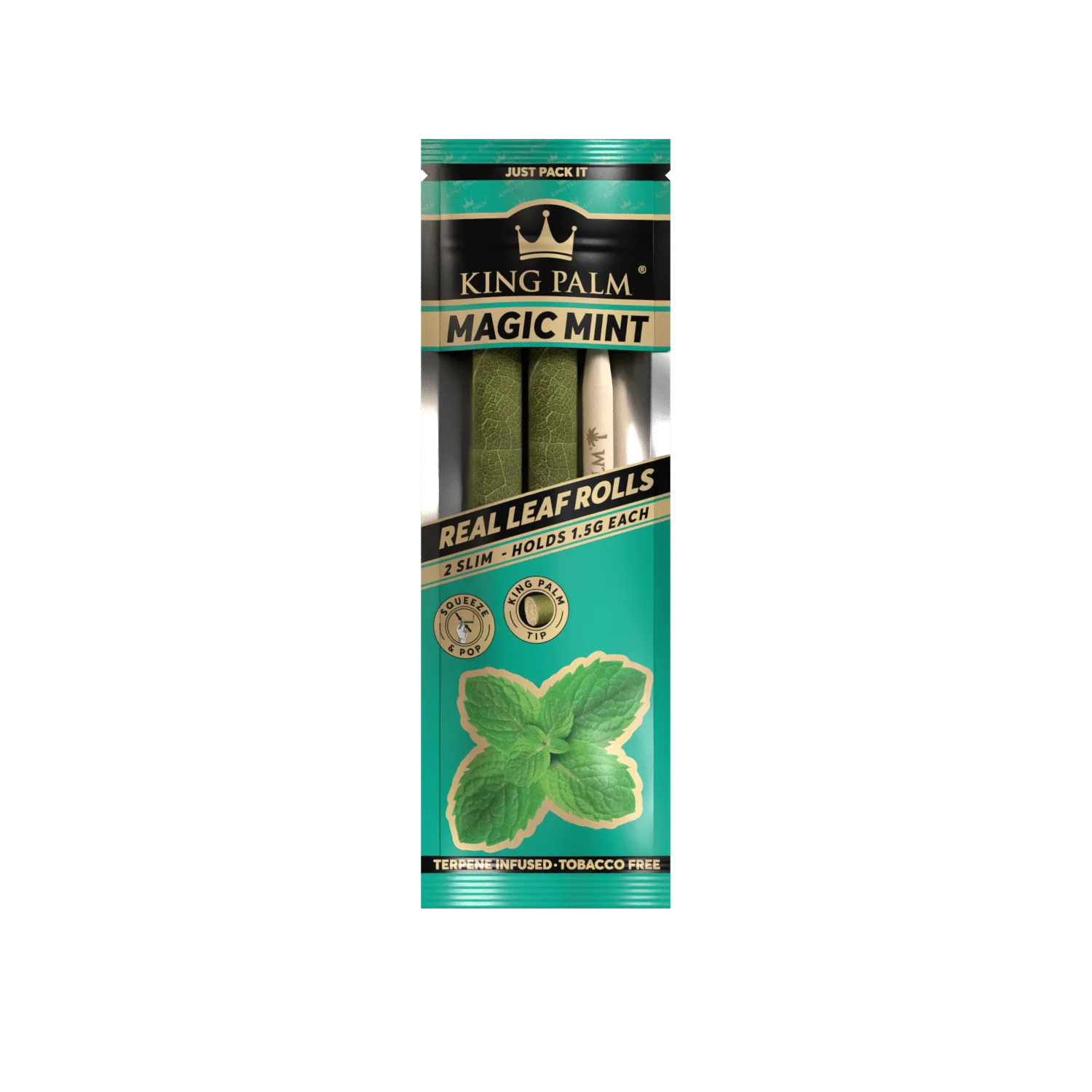 King Palm Hand Rolled Leaf | Magic Mint | 2-Slims | 1.5g | 1pk | 2 Hand-Rolled Leaf Wraps per Pack