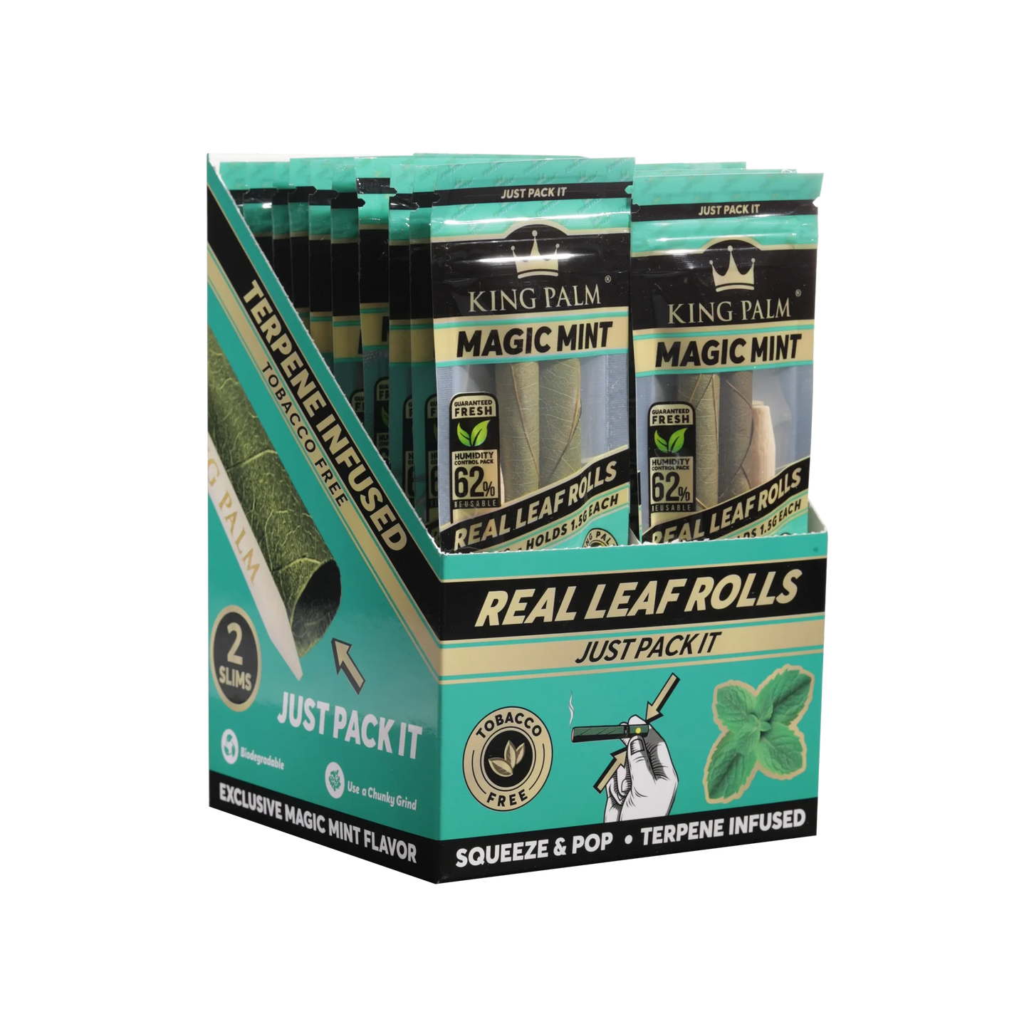 King Palm Hand Rolled Leaf | Magic Mint | 2-Slims | 1.5g | 1pk | 2 Hand-Rolled Leaf Wraps per Pack