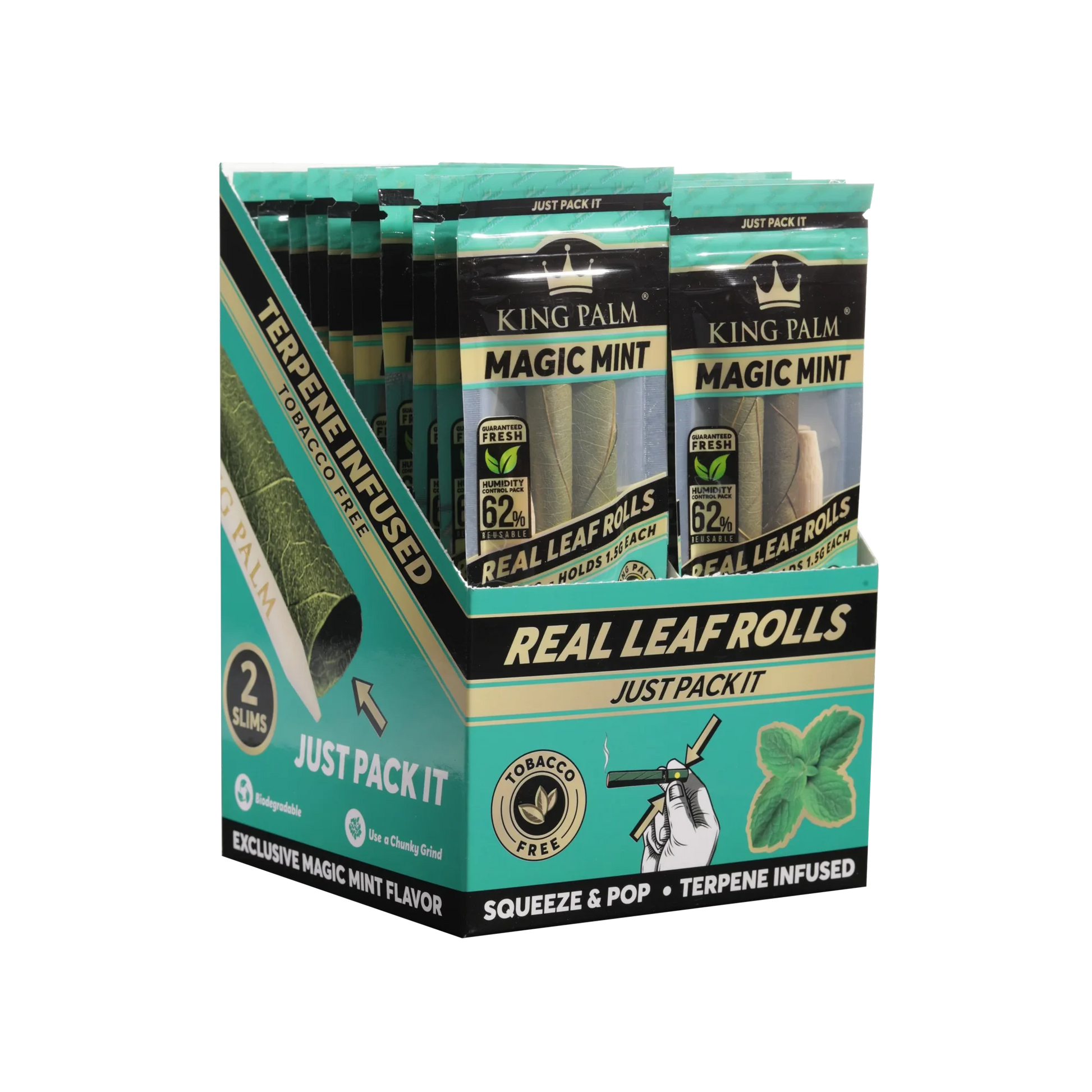 King Palm Hand Rolled Leaf | Magic Mint | 2-Slims | 1.5g | 1pk | 2 Hand-Rolled Leaf Wraps per Pack