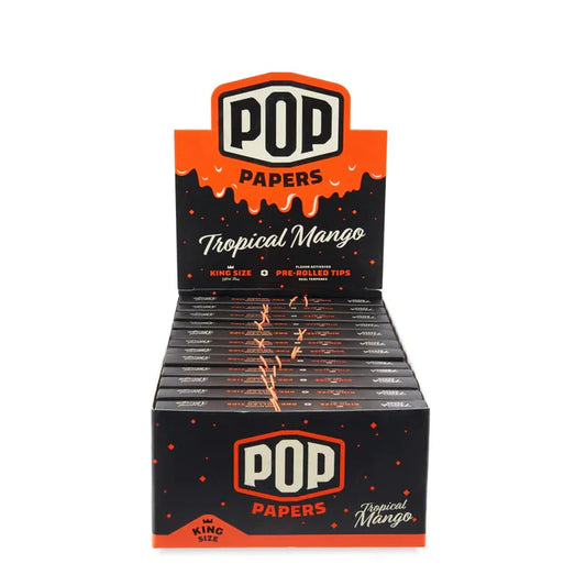 Pop Rolling Papers w/ Flavored Filter Tips | Tropical Mango | | King Size | 32 Leaves & 12 Pre-Rolled Tips per Pack