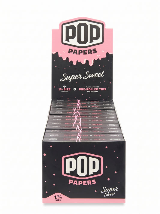 Pop Rolling Papers w/ Flavored Filter Tips | Super Sweet | | 1 1/4 | 24 Leaves & 8 Pre-Rolled Tips per Pack