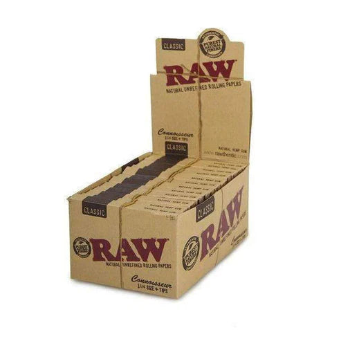RAW Connoisseur Classic Rolling Papers & Tips | 1 1/4 Size | 1pk | 50 Tips per Pack | 50 Leaves per Pack