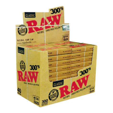 RAW 300's Classic Rolling Papers | 1 1/4 Size | 1bk | 300 Sheets per Booklet