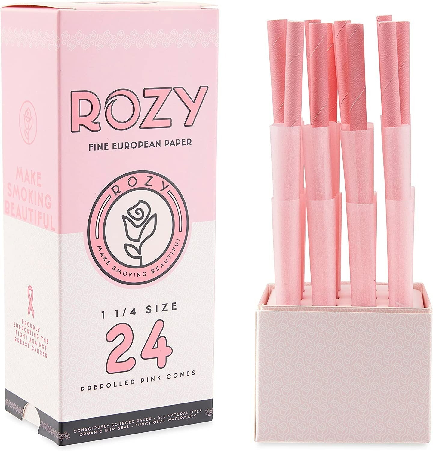 Rozy Pink European Rolling Papers w/Tips | King Size | 1pk | 32 Fine European Leaves per Pack | 24 Pre-Rolled Tips per Pack