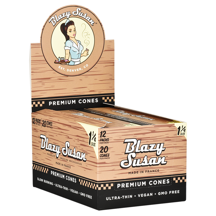 Blazy Susan Unbleached  Pre-Rolled Cones | 1 1/4 Size | 1bx | 20 Cones per Pack