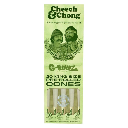 Cheech & Chong™ x G-ROLLZ Organic Hemp Cones | King Size | 1bx | 20 Green Cones per Pack