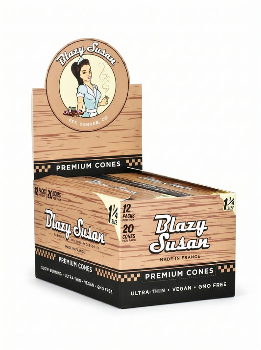 Blazy Susan Unbleached  Pre-Rolled Cones | 1 1/4 Size | 1bx | 20 Cones per Pack