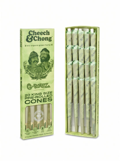 Cheech & Chong™ x G-ROLLZ Organic Hemp Cones | King Size | 1bx | 20 Green Cones per Pack