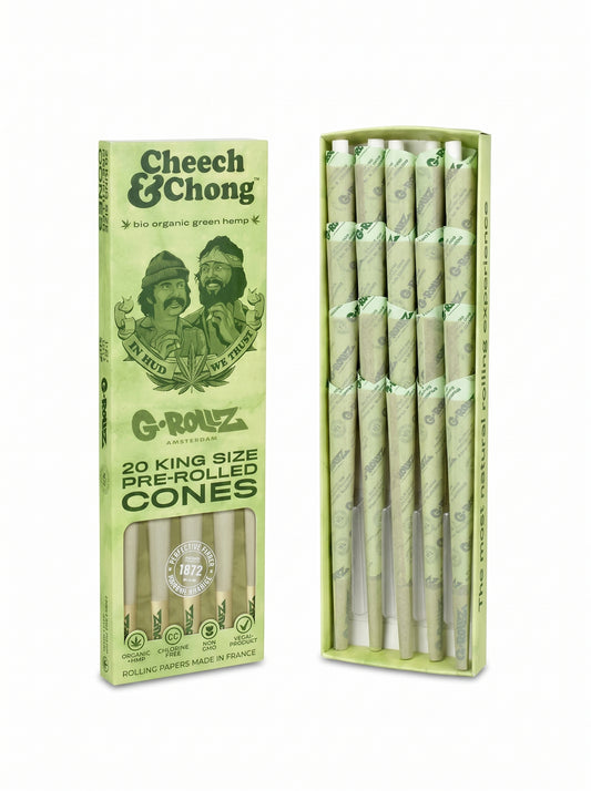 Cheech & Chong™ x G-ROLLZ Organic Hemp Cones | King Size | 1bx | 20 Green Cones per Pack