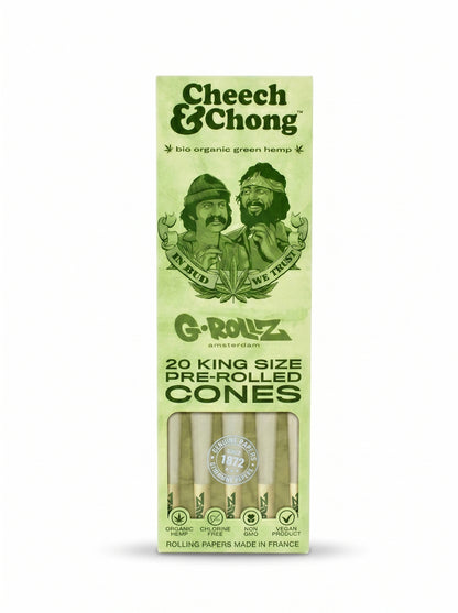 Cheech & Chong™ x G-ROLLZ Organic Hemp Cones | King Size | 1bx | 20 Green Cones per Pack