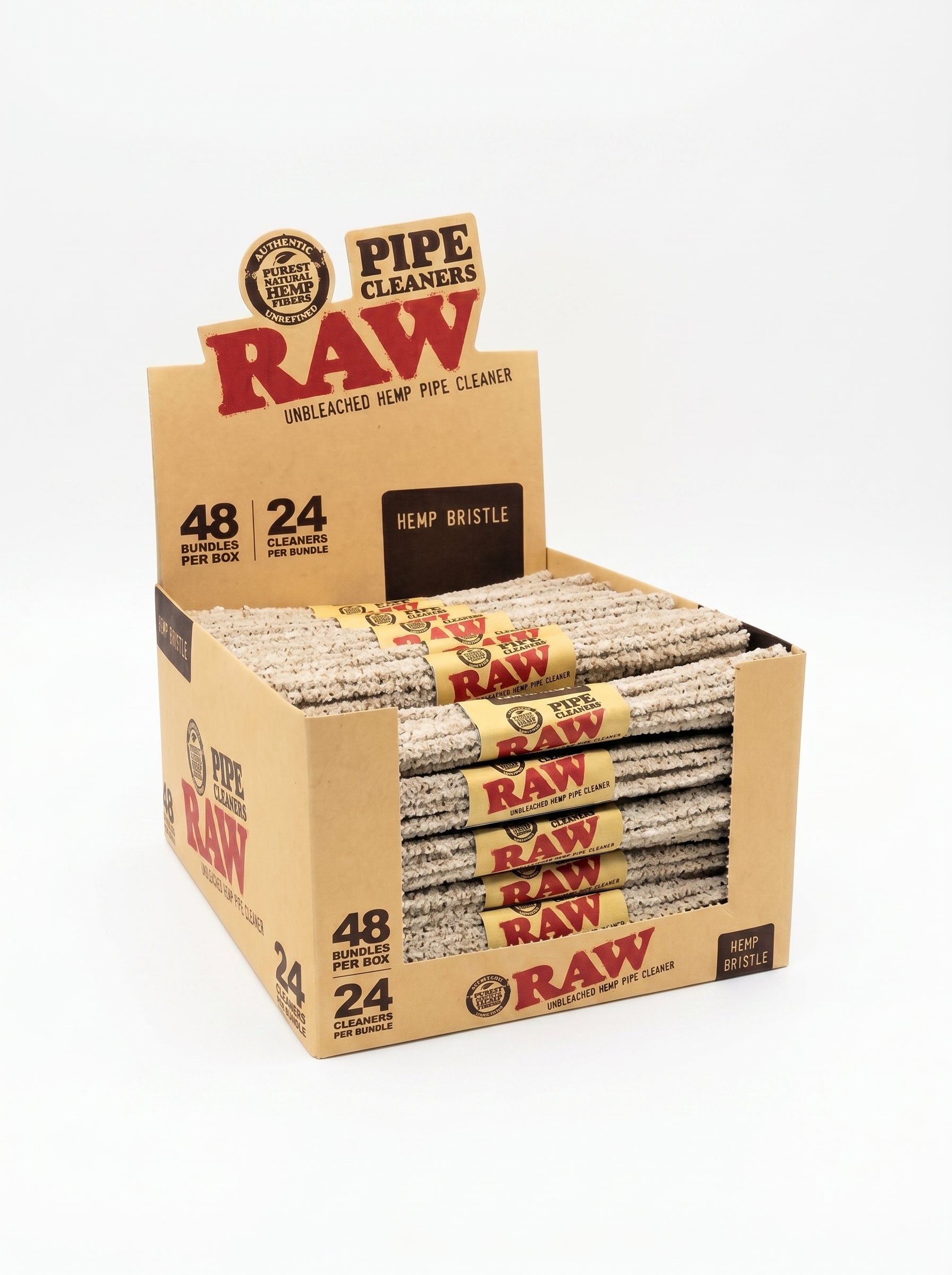 RAW Unbleached Hemp Pipe Cleaners | Bristle | 1bdl | 24 Bristle Cleaners per Bundle