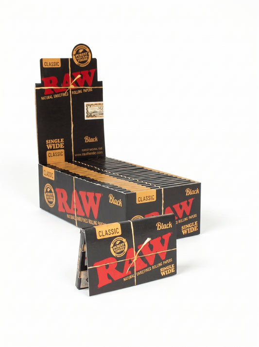 RAW Black Classic Rolling Papers | Single Wide Size | 1pk | 100 Leaves per Pack