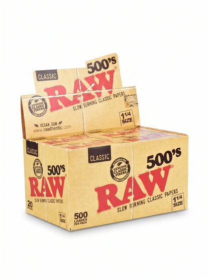 RAW 500's Classic Rolling Papers | 1 1/4 Size | 1bk | 500 Sheets per Booklet