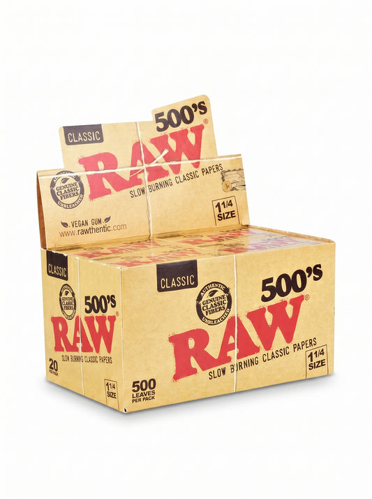 RAW 500's Classic Rolling Papers | 1 1/4 Size | 1bk | 500 Sheets per Booklet