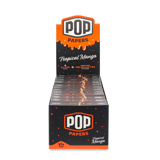 Pop Rolling Papers w/ Flavored Filter Tips | Tropical Mango | | 1 1/4 | 24 Leaves & 8 Pre-Rolled Tips per Pack