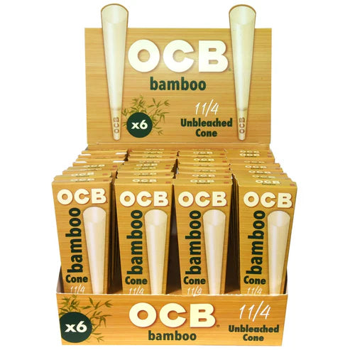 OCB Bamboo Unbleached  Cones | 1 1/4 Size | 6pc | | 1pk | 6 Cones per Pack