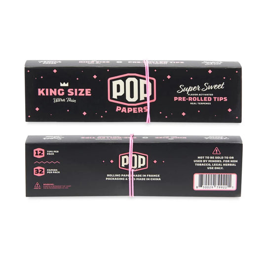 Pop Rolling Papers w/ Flavored Filter Tips | Super Sweet | | King Size | 32 Leaves & 12 Pre-Rolled Tips per Pack