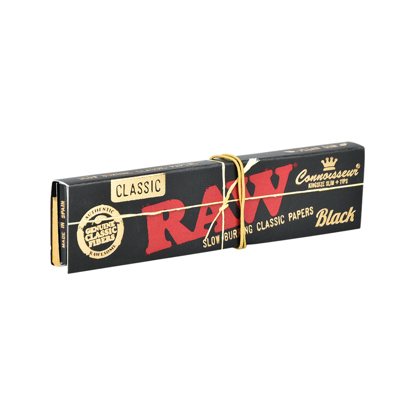 RAW Black Classic Connoisseur Rolling Papers & Tips | King Size Slim | 1pk | 32 Tips per Pack | 32 Leaves per Pack