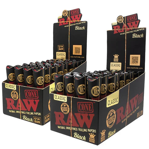 RAW Black Cones | 1 1/4 Size | 1pk | 6 Cones per Pack