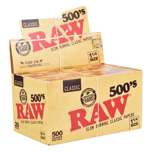RAW 500's Classic Rolling Papers | 1 1/4 Size | 1bk | 500 Sheets per Booklet