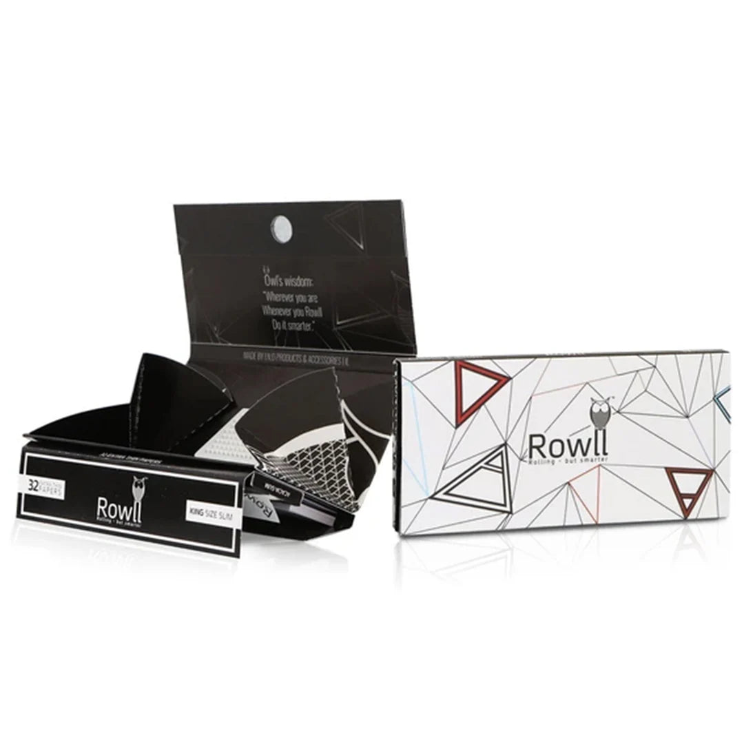 Rowll All-In-One Rolling Paper Kit | King Size Extra Slim | 1bk | | 32 Tips per Booklet | 32 Leaves per Booklet + Grinder Plate